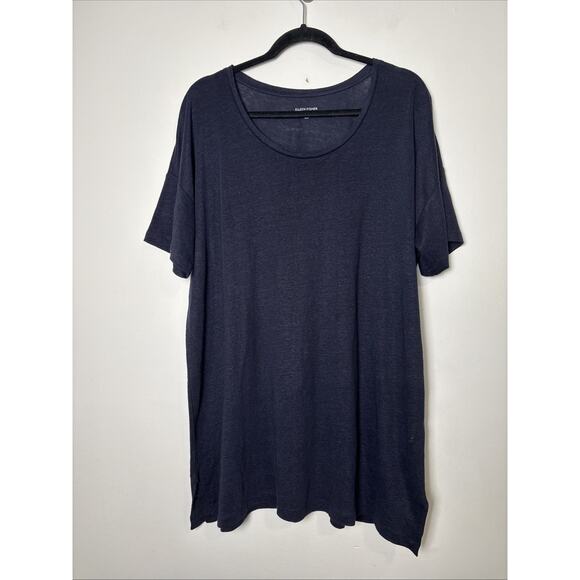 Eileen Fisher Womens Linen Tunic Top Size M Oversized Short Sleeve Lagenlook - Picture 1 of 8